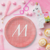 Assiettes En Carton Monogramme sur en vichy rouge et blanc (Fête)