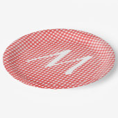 Assiettes En Carton Monogramme sur en vichy rouge et blanc (Angle)