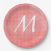 Assiettes En Carton Monogramme sur en vichy rouge et blanc (Devant)
