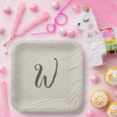 Assiettes En Carton Monogramme sur la texture ivoire Abstraite (Fête)