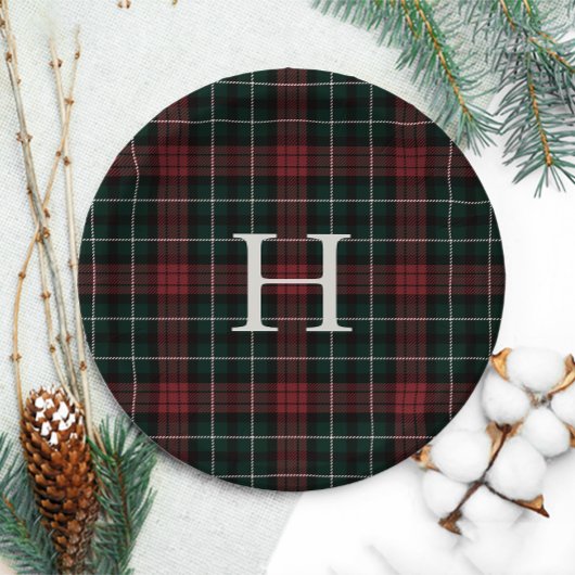 Assiettes En Carton Monogramme Tartan de vacances