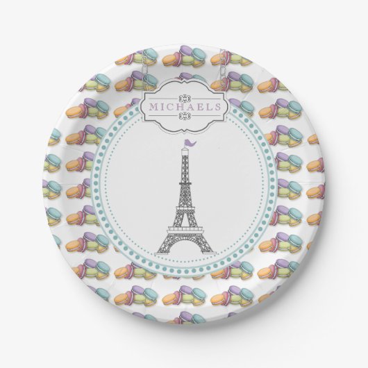 Assiettes En Carton Monogramme Tour Eiffel Paris Macaron (Devant)