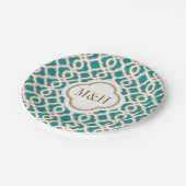 Assiettes En Carton Monogramme Turquoise et or Mariage marocain (Angle)