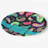 Assiettes En Carton Monogramme Turquoise Noir Mod Personnalisé Paisley (Angle)