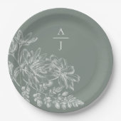 Assiettes En Carton Monogramme vert de Sage moderne Plaque de papier f (Devant)