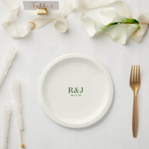 Assiettes En Carton Monogramme vert mariage Couple