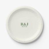 Assiettes En Carton Monogramme vert mariage Couple (Devant)
