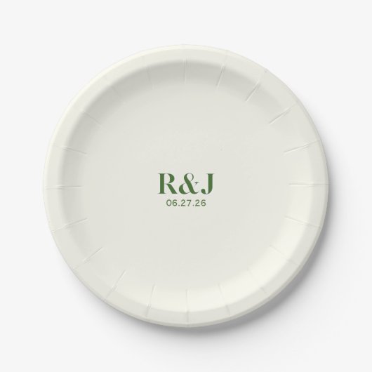 Assiettes En Carton Monogramme vert mariage Couple (Devant)