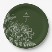 Assiettes En Carton Monogramme vert moderne Plaque en papier floral (Devant)