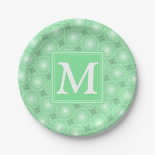 Assiettes En Carton Monogramme vert ressort cercles motif