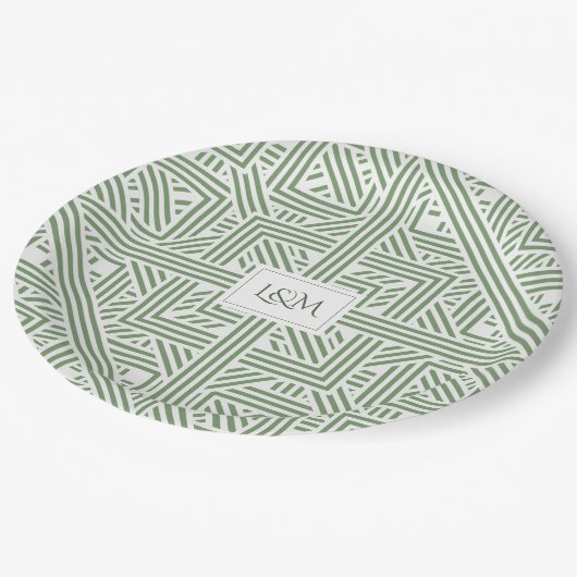 Assiettes En Carton Monogramme vert Safari (Angle)