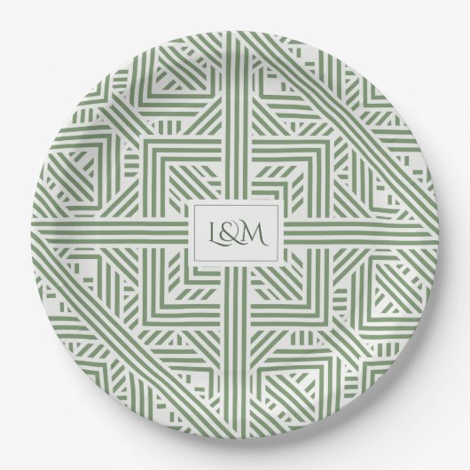 Assiettes En Carton Monogramme vert Safari (Devant)