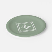 Assiettes En Carton Monogramme vert Sage moderne (Angle)