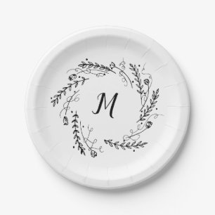 Assiettes En Carton Monogramme vintage de germes floraux