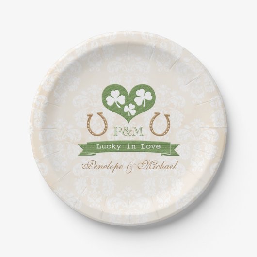 Assiettes En Carton Monogrammed Lucky Horseshoe et Mariage Shamrock (Devant)
