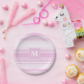 Assiettes En Carton Monogrammes à rayures roses pour bébé (Fête)