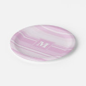 Assiettes En Carton Monogrammes à rayures roses pour bébé (Angle)