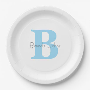 Assiettes En Carton Monogrammes Bleu Baby showers d'anniversaire Nom p