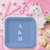 Assiettes En Carton Monogrammes bleu fleur Initiales Mariage élégant (Fête)