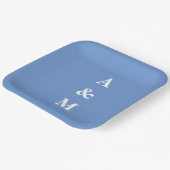 Assiettes En Carton Monogrammes bleu fleur Initiales Mariage élégant (Angulaire)