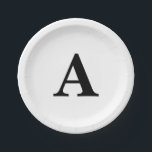 Assiettes En Carton Monogrammes noir blanc simple mignon mariage anniv<br><div class="desc">Conçu avec un modèle de texte pour monogramme initial que vous pouvez personnaliser !</div>