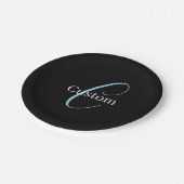 Assiettes En Carton Monographie de script cursive modifiable noir bleu (Angle)
