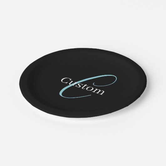 Assiettes En Carton Monographie de script cursive modifiable noir bleu (Angle)