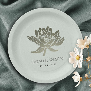 ASSIETTES EN CARTON MONOGRAPHIE FLORALE DE LOTUS D'ARGENT BLEU PALE GL
