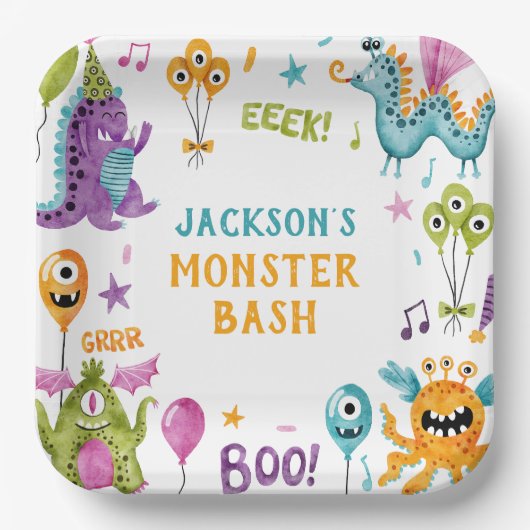 Assiettes En Carton Monster Bash Little Monster Fête d'anniversaire (Recto)