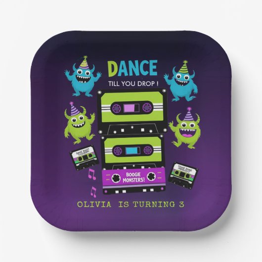 Assiettes En Carton Monster Dance Party Anniversaire Neon Boogie Monst (Recto)