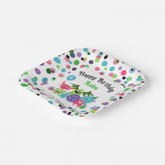 Assiettes En Carton Monster Mash Nom et âge Fête d'anniversaire (Angulaire)