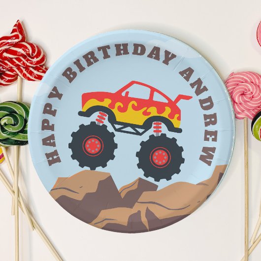 Assiettes En Carton Monster Truck Boy fête d'anniversaire