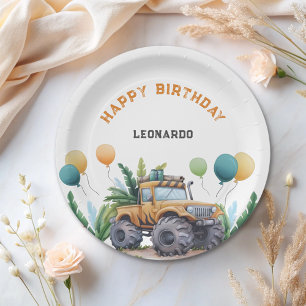 Assiettes En Carton Monster Truck Jungle Safari Joyeux anniversaire