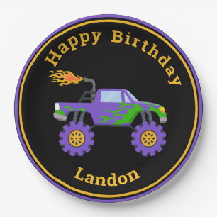 Assiettes En Carton Monster Truck Nom personnalisé Cool Anniversaire