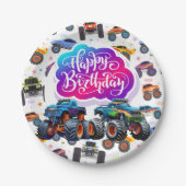 Assiettes En Carton Monster Trucks Joyeux anniversaire (Devant)