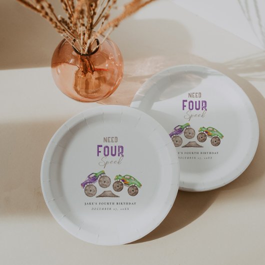 Assiettes En Carton Monster Trucks Purple Green Plaques de papier d'an