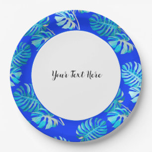 Assiettes En Carton Monstera Brise Bleu Cobalt