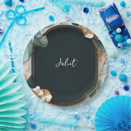 Assiettes En Carton Monstera Emerald Fête des mariées Verte Et Or (Fête)