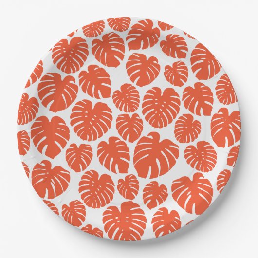 Assiettes En Carton Monstera - Orange et blanc (Devant)