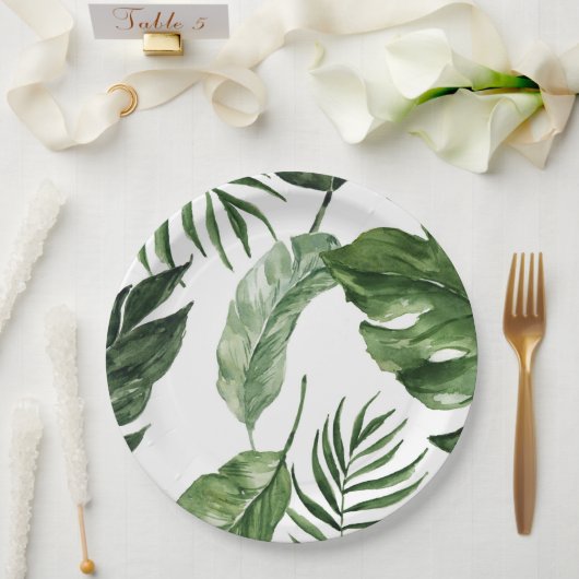 Assiettes En Carton Monstera Tropical plage d'été mariage élégant (Mariage)