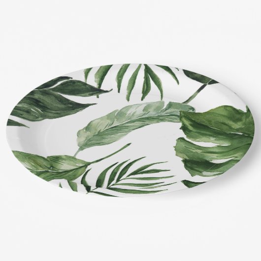 Assiettes En Carton Monstera Tropical plage d'été mariage élégant (Angle)