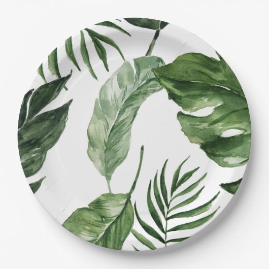 Assiettes En Carton Monstera Tropical plage d'été mariage élégant (Devant)