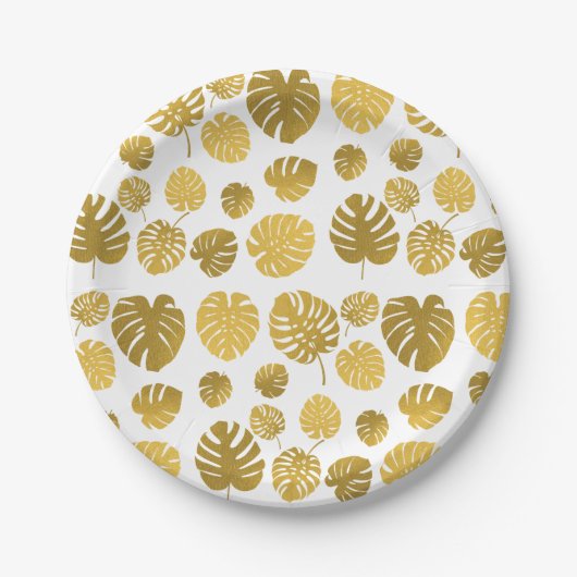 Assiettes En Carton Monstère d'or moderne Feuille Tropical Motif (Devant)