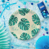 Assiettes En Carton Monstère tropicale émeraude palmier vert feuille a (Fête)