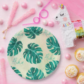 Assiettes En Carton Monstère tropicale émeraude palmier vert feuille a (Fête)