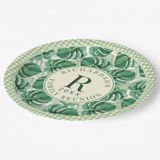 Assiettes En Carton Monstère tropicale Feuille Reunion familiale Monog (Angle)