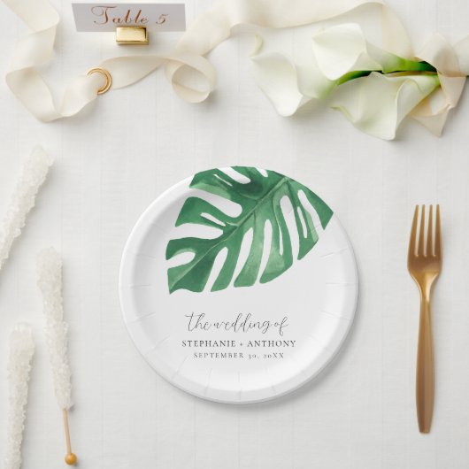 Assiettes En Carton Monstère tropicale verte Feuille Mariage d'été (Mariage)