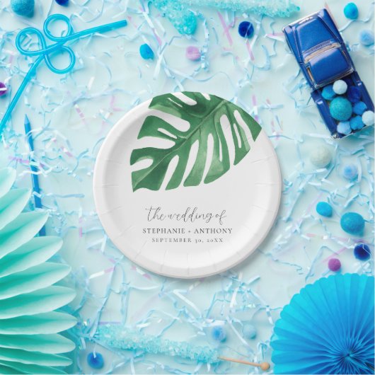 Assiettes En Carton Monstère tropicale verte Feuille Mariage d'été (Fête)