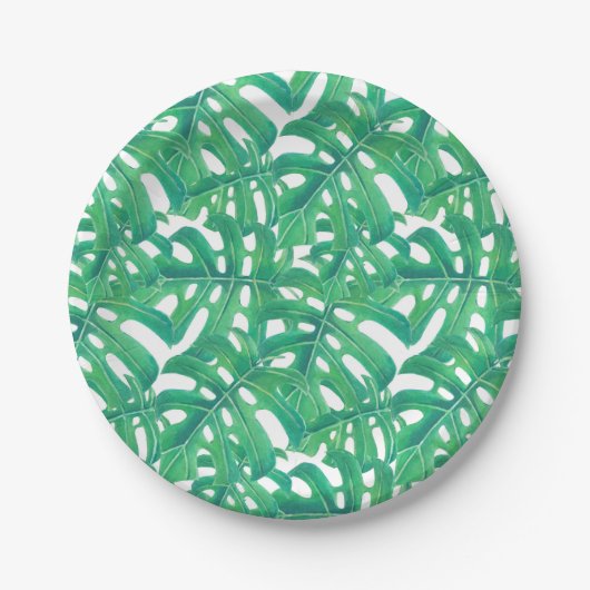 Assiettes En Carton Monstère verte tropicale feuille motif (Devant)