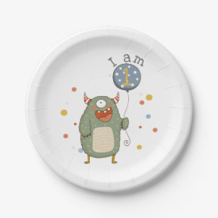 Assiettes En Carton Monstre mignon sur mesure avec Balloon Anniversair
